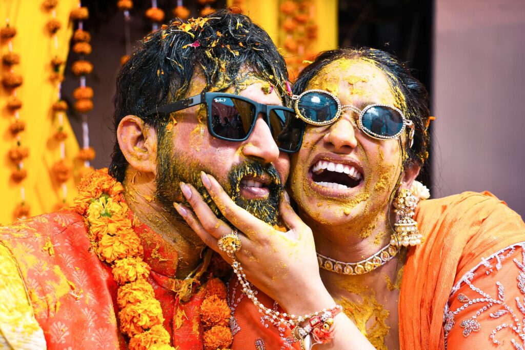 Bride and groom during an intimate haldi and wedding ceremony in Delhi