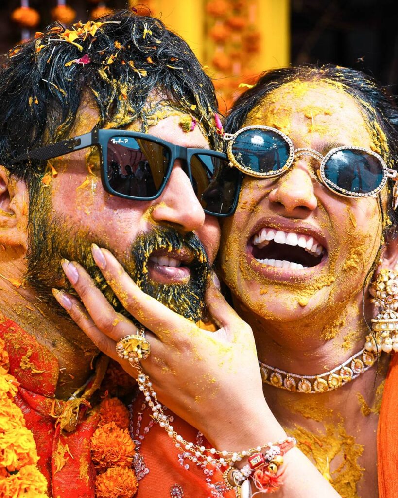 Bride and groom during an intimate haldi and wedding ceremony in Delhi