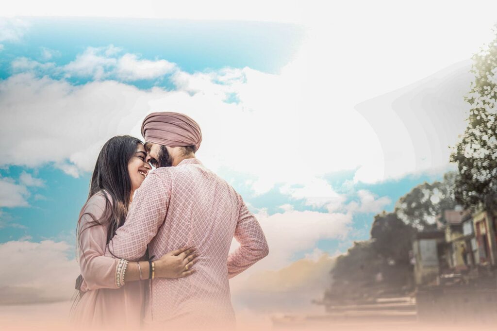 abhijeet and simar in a romantic pose for pre wedding shoot in delhi ncr