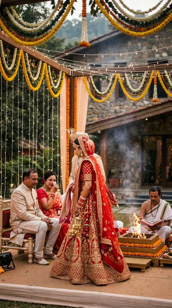 bride and groom taking pheras