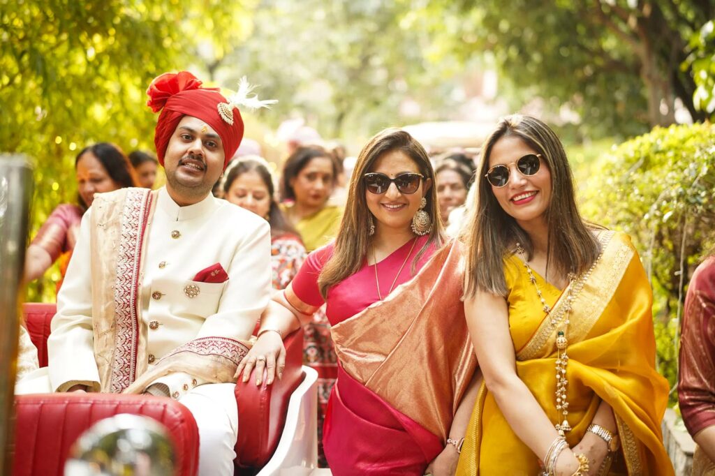 groom enjoying baraat procession at taj resort and spa corbett