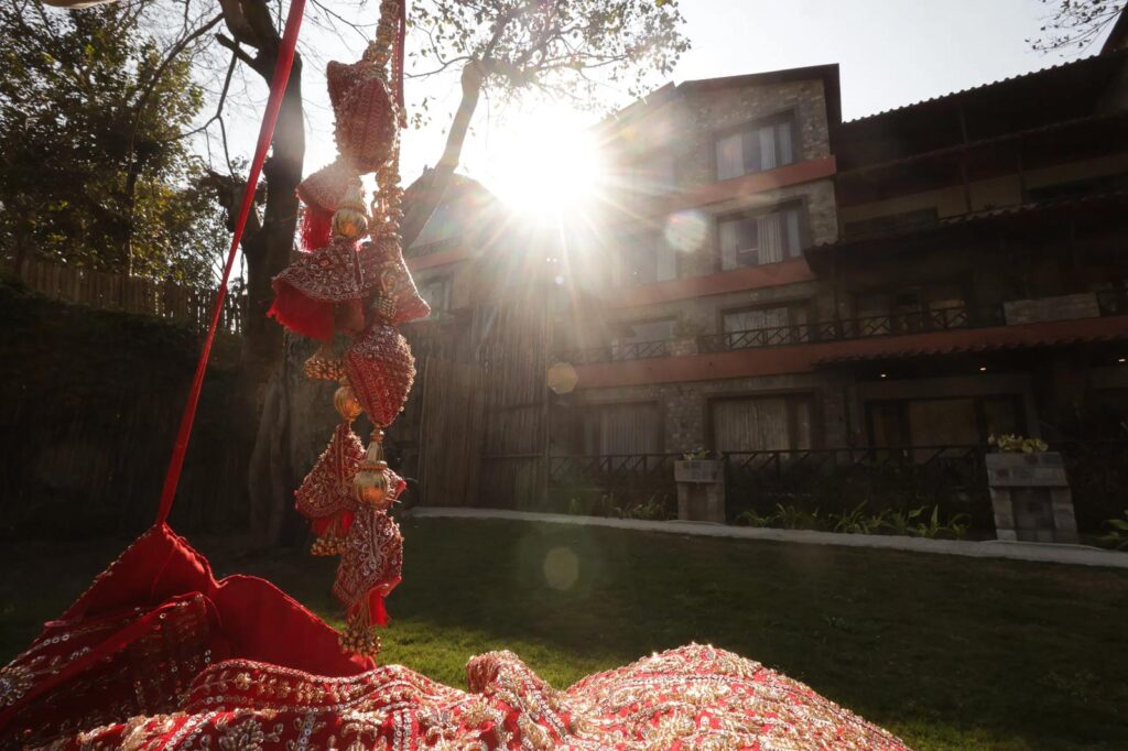 bride's wedding lehanga at Taj resort and spa corbett