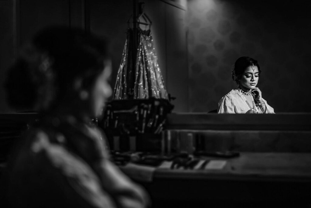 candid shot of a bride in new york getting ready