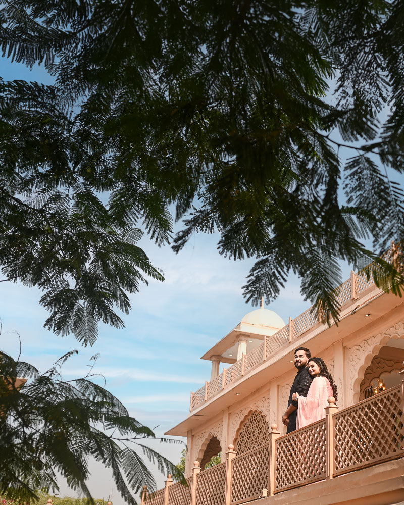 Bride and groom during a cinematic pre wedding shoot in a luxury studio setting captured in Faridabad