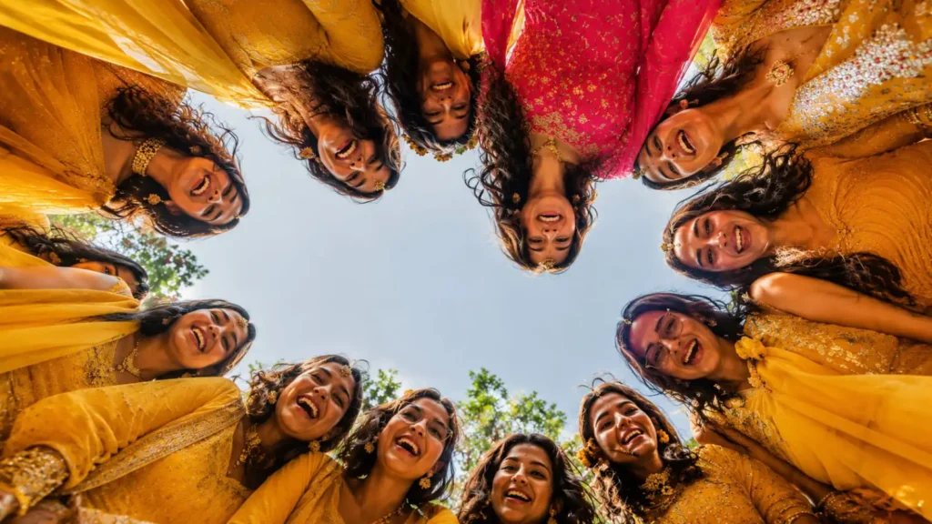 girls enjoying haldi ceremony at a wedding in aligarh