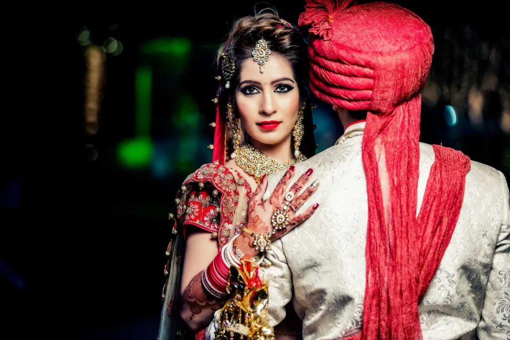 Bridal portrait with detailed jewellery and attire