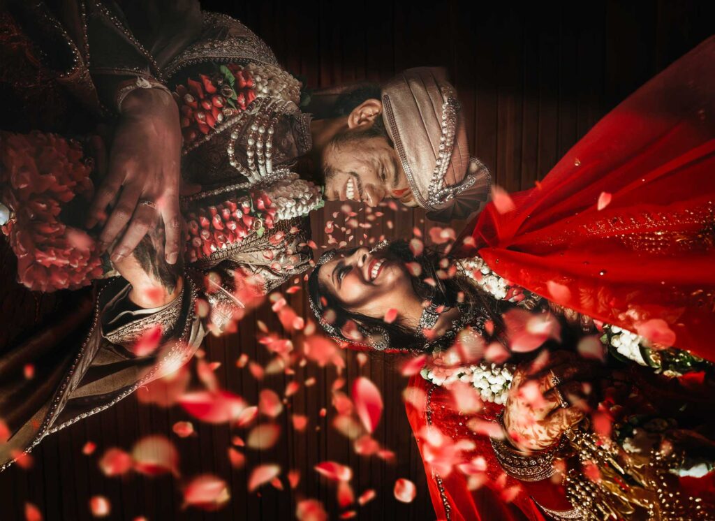 Candid couple moment during wedding at a venue in Aligarh