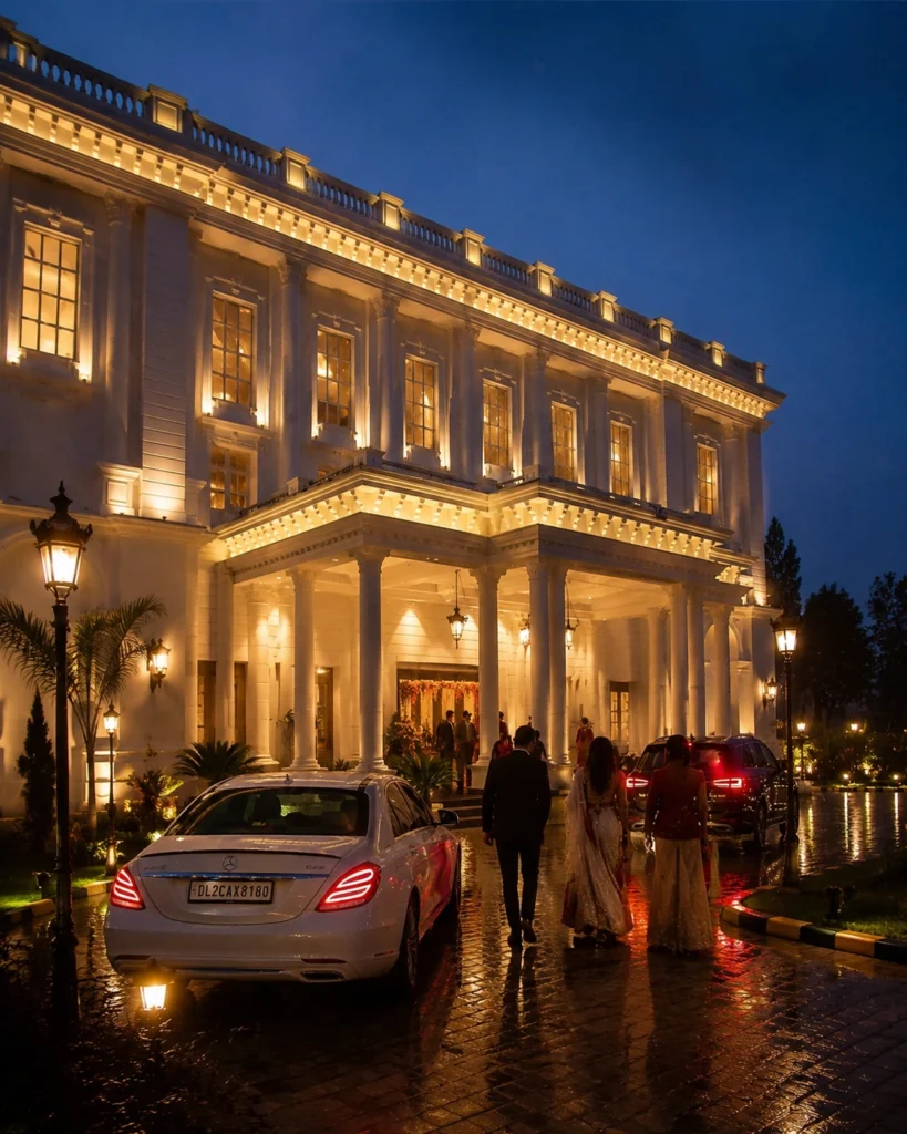 Guests entering the luxury ballroom during Sneha and Ankit’s wedding at Abha Grand in Aligarh
