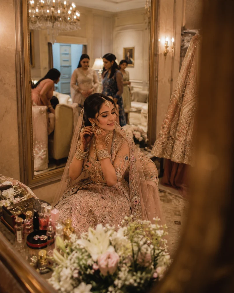 Bride getting ready inside a luxury wedding suite at Abha Grand Aligarh