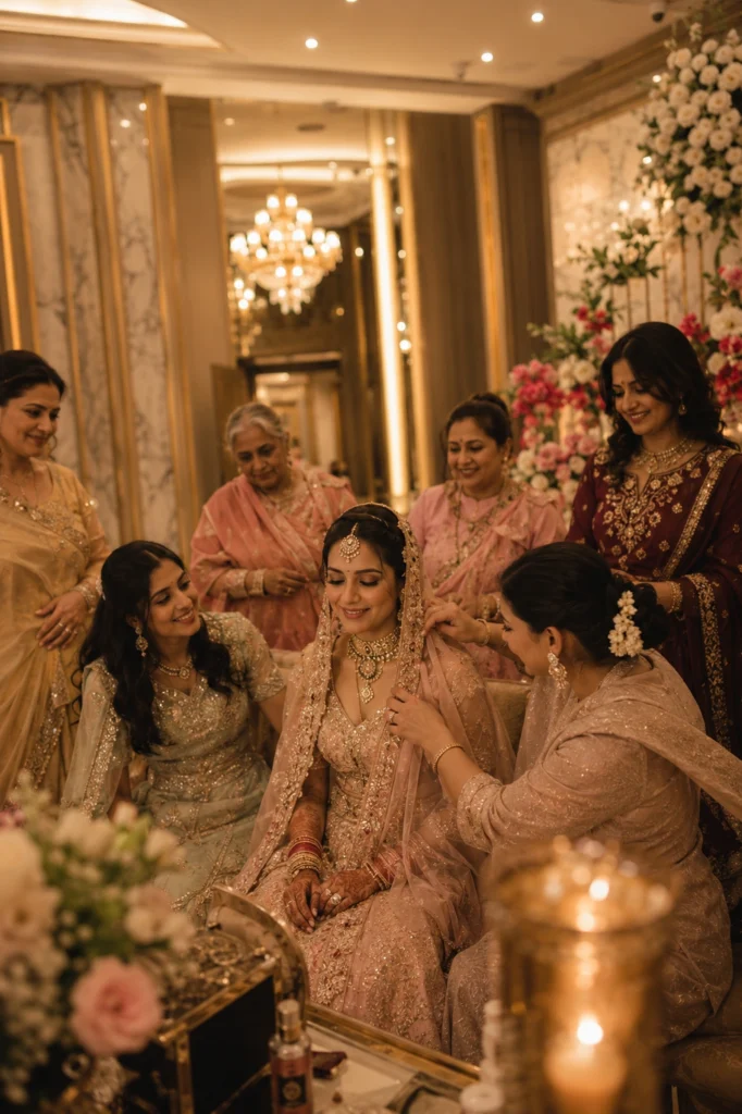 Bride sharing emotional moments with family members during the wedding celebration at Abha Grand Aligarh