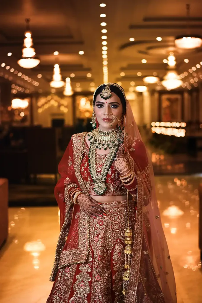 Bride portrait photographed inside Klyde Banqueting Suite wedding venue in Faridabad