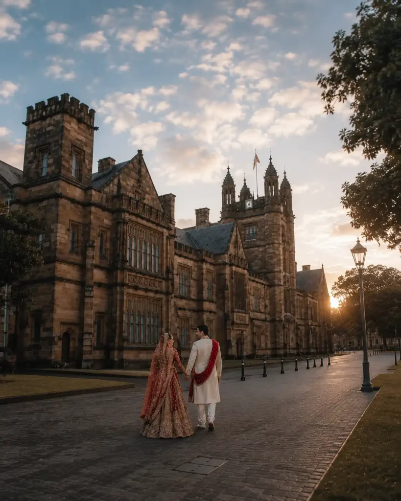 Indian couple during a luxury destination wedding at a historic palace captured in an editorial documentary style.