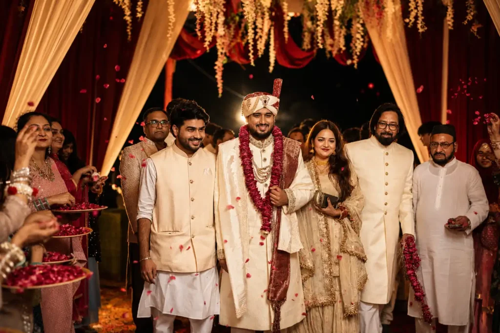 Qutub and family arriving at Fort Royale Aligarh for the Nikah ceremony