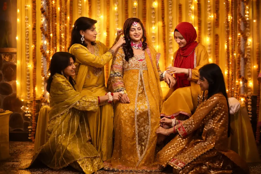 Family members sharing candid moments during Zobia and Qutub's intimate wedding celebration at Fort Royale in Aligarh.