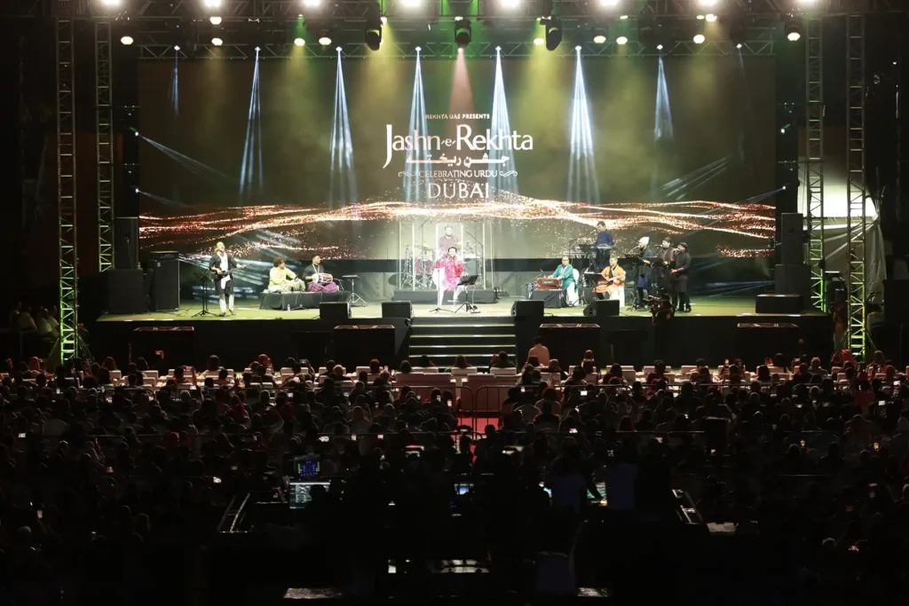 javed ali performing live on stage during Jashn-e-Rekhta, Dubai cultural festival documented by official festival photographer Asad Ansari.