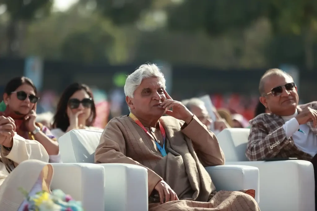 Javed Akhtar attending a session at Jashn-e-Rekhta Dubai photographed by Asad Ansari during official festival coverage.