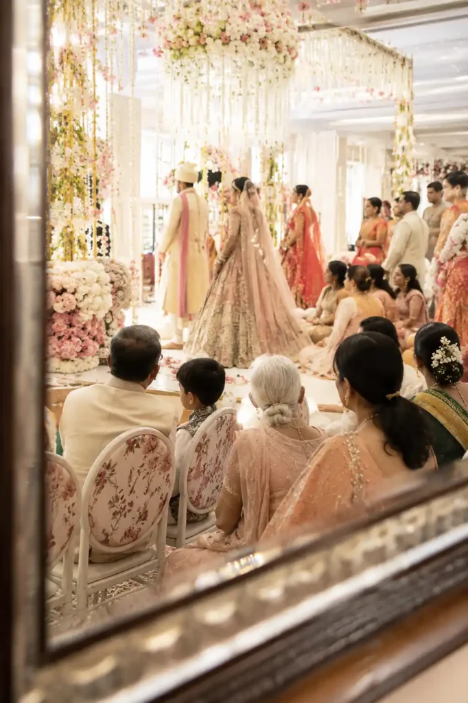 Multiple generations of a family together during an Indian wedding celebration
