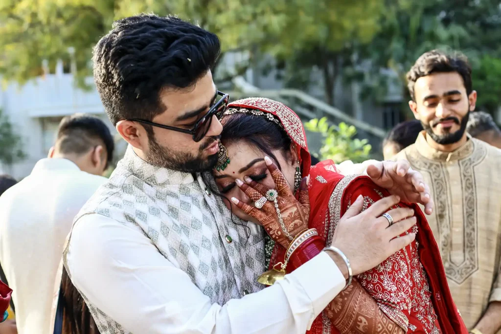 Family members saying goodbye after the Anand Karaj ceremony in Delhi