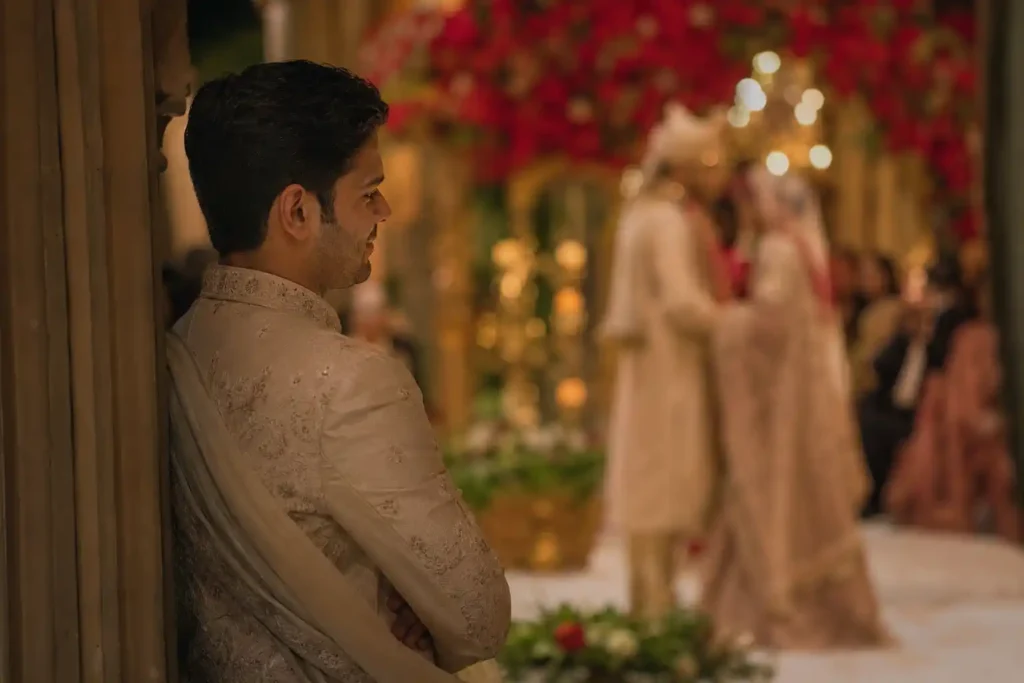 Bride's brother watching his sister's wedding ceremony before later hiring the same wedding photographer for his own wedding