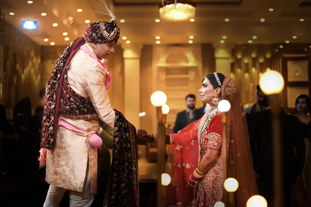 Bride and groom during their wedding ceremony at Klyde Banqueting Suite Faridabad