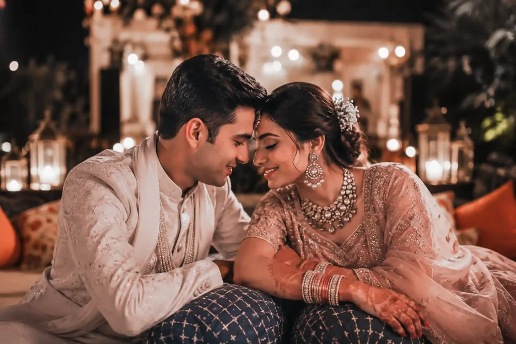 Bride and groom portrait by a wedding photographer in Aligarh during an intimate wedding celebration.