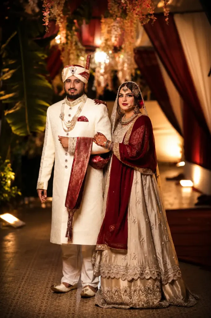 Bride Zobia and groom Qutub during a portrait session at Fort Royale, Aligarh.