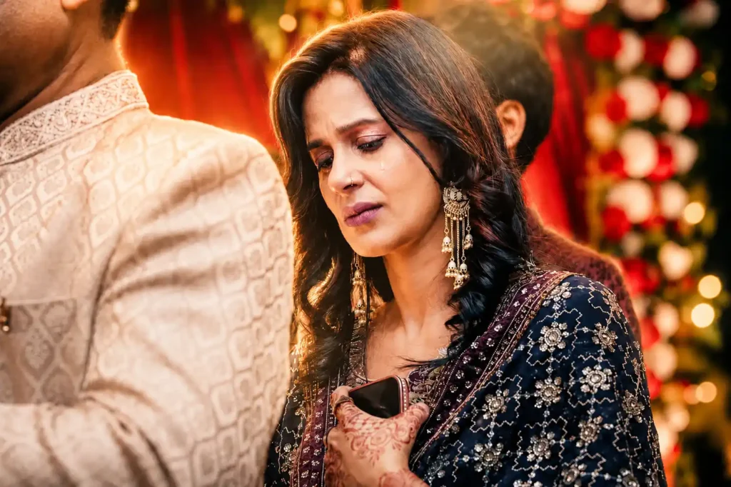 An emotional moment as Zobia's mother sheds a tear during the Nikah ceremony at Fort Royale in Aligarh