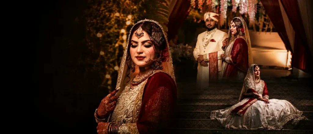 Editorial cover of Zobia and Qutub during their Nikah at Fort Royale, Aligarh featuring bridal portraits and the couple together.